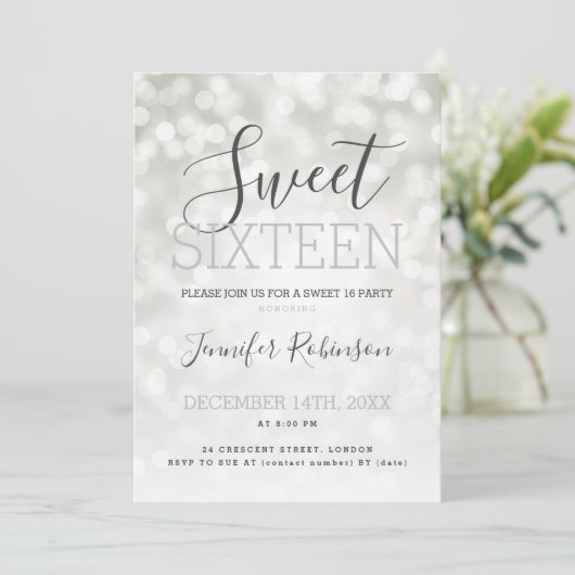 Eenvoudige Zilverige 16-jarige Sparkly Lights Kaart (Staand voorkant)