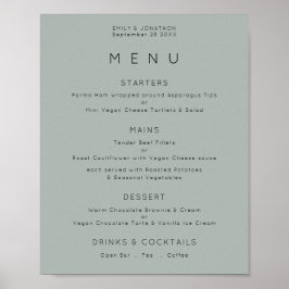 Eenvoudige Zilverige Salie Groene Trouwmenu Poster