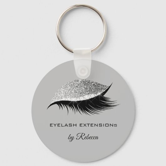 Eenvoudige zilverkleurige glyelash Glitter Sparkle Sleutelhanger (Voorkant)