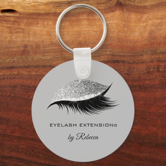 Eenvoudige zilverkleurige glyelash Glitter Sparkle Sleutelhanger (Voorkant)