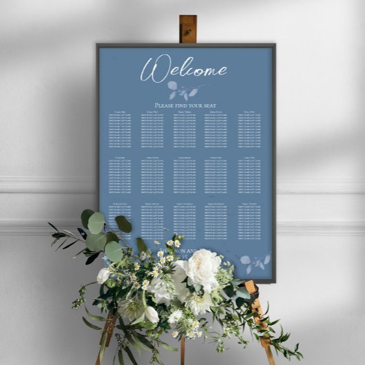 Eenvoudige zitplaatskaart voor trouwreceptie Blauw Poster