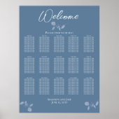 Eenvoudige zitplaatskaart voor trouwreceptie Blauw Poster (Voorkant)