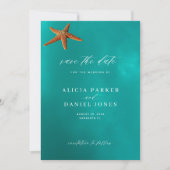 Eenvoudige zomer oceaan strand bestemming bruiloft save the date (Voorkant)