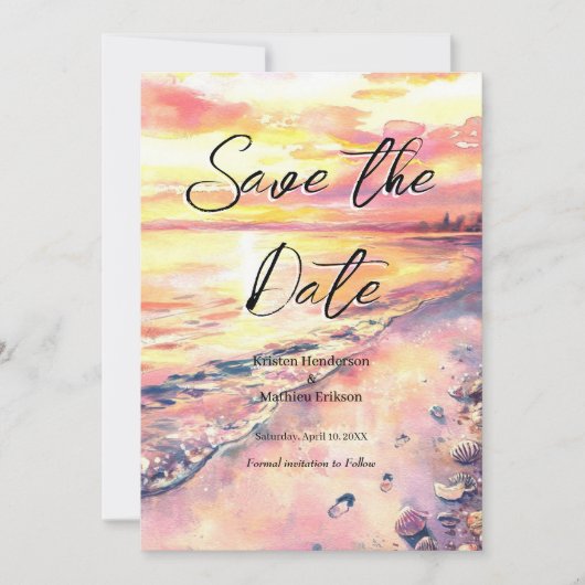 Eenvoudige zomer strand bruiloft save the date (Voorkant)