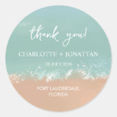 Eenvoudige zomervakantie met strand bruiloft ronde sticker (Voorkant)