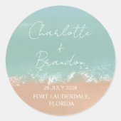Eenvoudige zomervakantie met strand bruiloft ronde sticker (Voorkant)