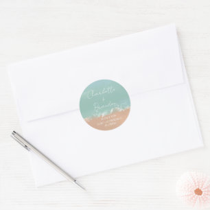 Eenvoudige zomervakantie met strand bruiloft ronde sticker