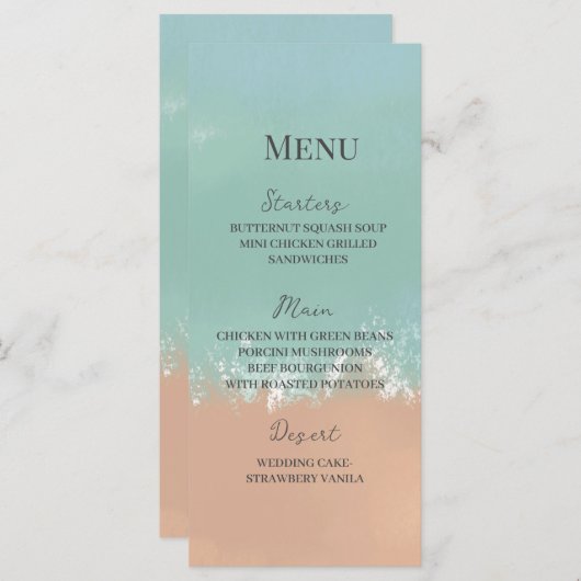 Eenvoudige zomervakantiestrand bruiloft menu (Voorkant / Achterkant)