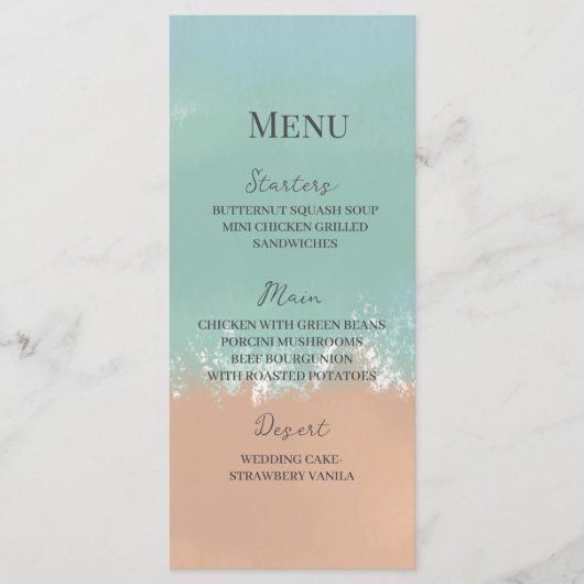 Eenvoudige zomervakantiestrand bruiloft menu (Voorkant)