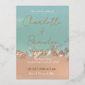 Eenvoudige zomervakantiestrand bruiloft Rosegold Folie Uitnodiging (Voorkant)