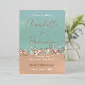 Eenvoudige zomervakantiestrand bruiloft Rosegold Folie Uitnodiging (Staand Voorkant)