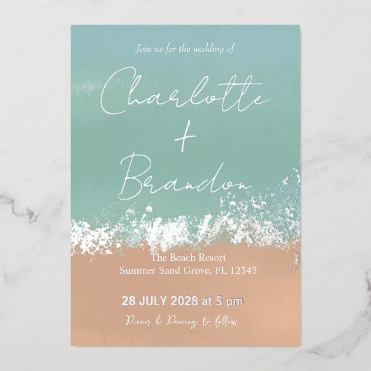 Eenvoudige zomerzondebok rond het huwelijk folie uitnodiging (Voorkant)