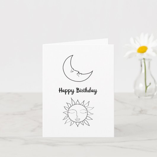 Eenvoudige Zon en Mon Happy Birthday Card Kaart (Kleine Plant)
