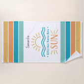 Eenvoudige zon oceaan golven gepersonaliseerd strandlaken (Voorkant)