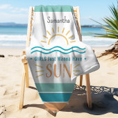 Eenvoudige zon oceaan golven gepersonaliseerd strandlaken