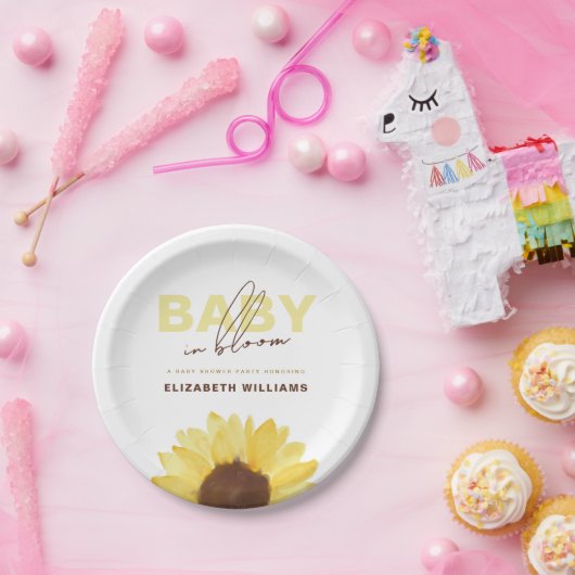 Eenvoudige Zonnebloem Baby in Bloom Douche Party Papieren Bordje (Feest)