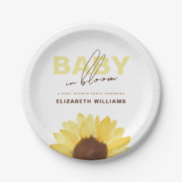 Eenvoudige Zonnebloem Baby in Bloom Douche Party Papieren Bordje