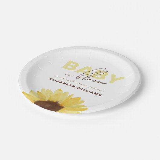 Eenvoudige Zonnebloem Baby in Bloom Douche Party Papieren Bordje (Gekanteld)