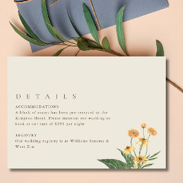 Eenvoudige zonnebloem Boho bruiloft details Informatiekaartje