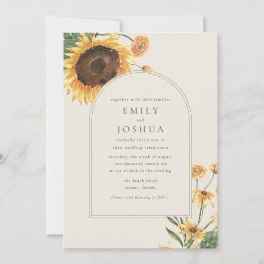 Eenvoudige zonnebloem Boho bruiloft Kaart (Voorkant)
