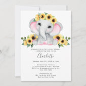 Eenvoudige zonnebloem Elephant Baby Girl Shower Kaart (Voorkant)