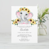 Eenvoudige zonnebloem Elephant Baby Girl Shower Kaart (Staand voorkant)