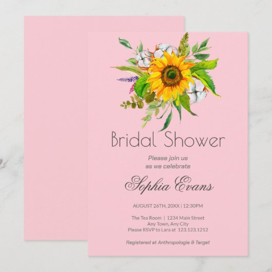 Eenvoudige zonnebloem en roze Vrijgezellenfeest Kaart (Voorkant / Achterkant)