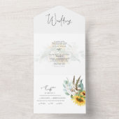 Eenvoudige zonnebloem Eucalyptus Weddenschap All In One Uitnodiging (Binnen)