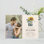 Eenvoudige zonnebloem rustieke bruiloft foto save the date (Staand voorkant)
