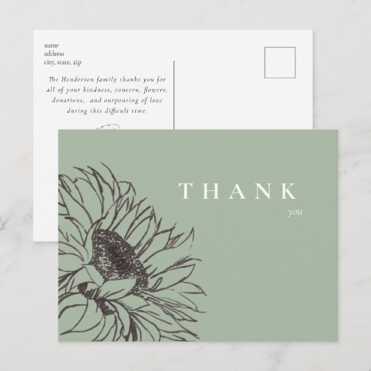 Eenvoudige zonnebloem salie begrafenis dank u briefkaart (Voorkant / Achterkant)