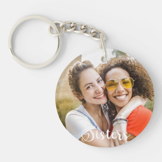 Eenvoudige zusters Een foto Elegant Script Heart Sleutelhanger (Voorkant)