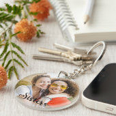 Eenvoudige zusters Een foto Elegant Script Heart Sleutelhanger (Voorkant Rechts)