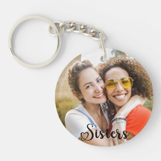 Eenvoudige zusters Een foto Elegant Script Heart Sleutelhanger (Voorkant)