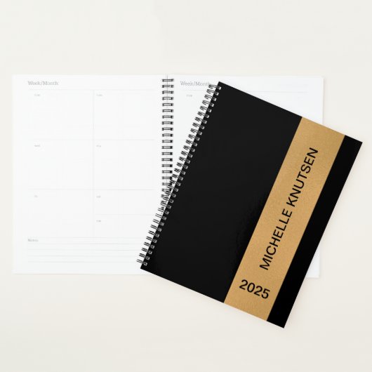 Eenvoudige zwart en goud gepersonaliseerde planner (Display)