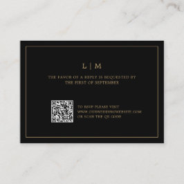 Eenvoudige zwart en goud QR-code Elegante bruiloft Notitiekaartje