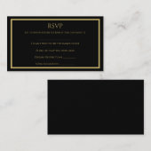 Eenvoudige zwart en gouden bruiloft RSVP-kaart Informatiekaartje (Voorkant / Achterkant)