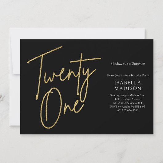 Eenvoudige zwart en gouden glitter 21e verjaardag kaart (Voorkant)