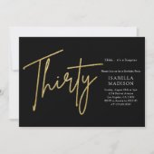 Eenvoudige zwart en gouden glitter 30e verjaardag kaart (Voorkant)