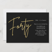 Eenvoudige zwart en gouden glitter 40e verjaardag kaart (Voorkant)