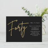 Eenvoudige zwart en gouden glitter 40e verjaardag kaart (Staand voorkant)