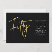Eenvoudige Zwart en Gouden Glitter 50e Verjaardag Kaart (Voorkant)