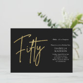 Eenvoudige Zwart en Gouden Glitter 50e Verjaardag Kaart (Staand voorkant)