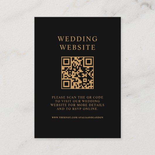 Eenvoudige Zwart en Gouden Huwelijk QR Code Informatiekaartje (Voorkant)