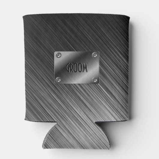 Eenvoudige zwart geborsteld metaal look blikjeskoeler (Achterkant)