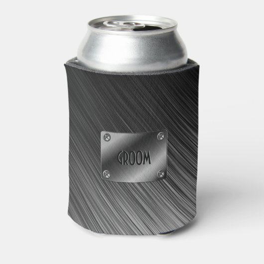 Eenvoudige zwart geborsteld metaal look blikjeskoeler (Blikje Achterkant)