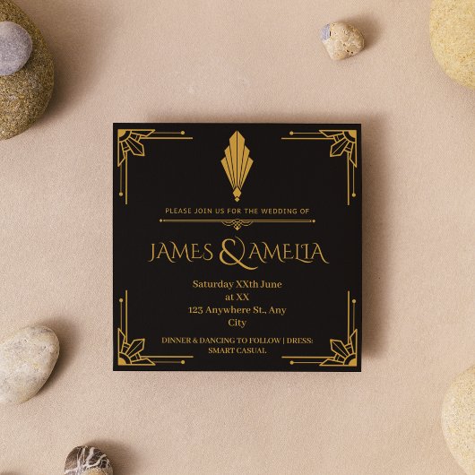 Eenvoudige Zwart & Goud Elegant Chique Bruiloft Kaart