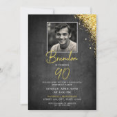 Eenvoudige Zwart & Goud  Foto 90ste Verjaardag Kaart (Voorkant)