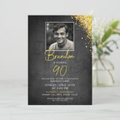 Eenvoudige Zwart & Goud  Foto 90ste Verjaardag Kaart (Staand voorkant)