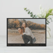 Eenvoudige zwart goud foto beste dag ooit bruiloft bedankkaart (Staand voorkant)