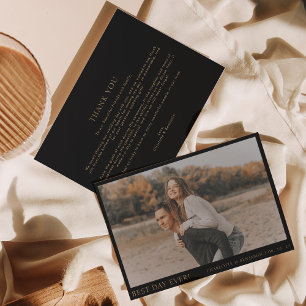 Eenvoudige zwart goud foto beste dag ooit bruiloft bedankkaart